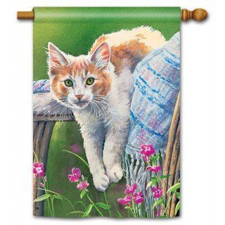 Kitty Cool Down House Flag | Animal, Floral, Outdoor, House, Flags