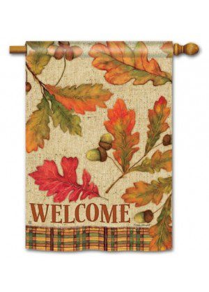 Burlap Leaves House Flag | Fall, Welcome, Outdoor, House, Flags