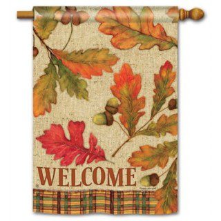 Burlap Leaves House Flag | Fall, Welcome, Outdoor, House, Flags