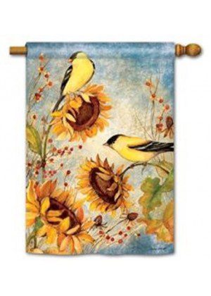 Yellow Finches House Flag | Fall, Floral, Bird, Outdoor, House, Flag