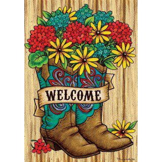 Boot Bouquet Flag | Welcome, Floral, Decorative, Lawn, Flags