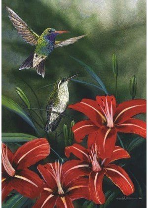 Hummingbird Pair Flag | Bird, Floral, Summer, Decorative, Flags