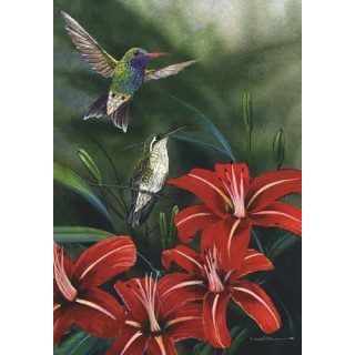 Hummingbird Pair Flag | Bird, Floral, Summer, Decorative, Flags