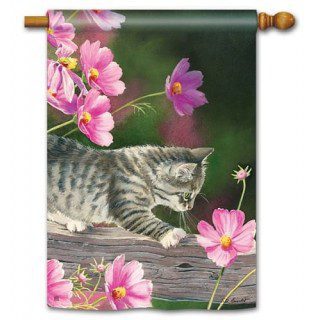 Curious Kitty House Flag | Animal, Floral, Outdoor, House, Flags