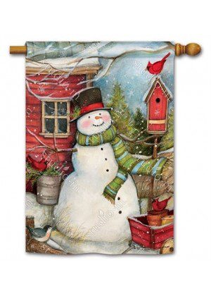 Red Barn Snowman House Flag | Christmas, Snowman, Flags