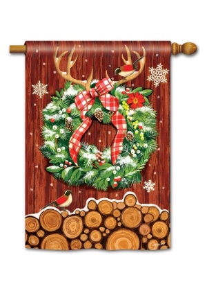Cozy Cabin Wreath House Flag | Christmas Flags | House Flags