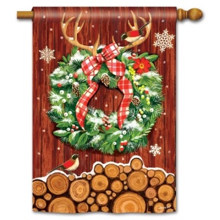 Cozy Cabin Wreath House Flag | Christmas Flags | House Flags