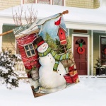 Red Barn Snowman House Flag | Christmas Flags | Snowman Flag