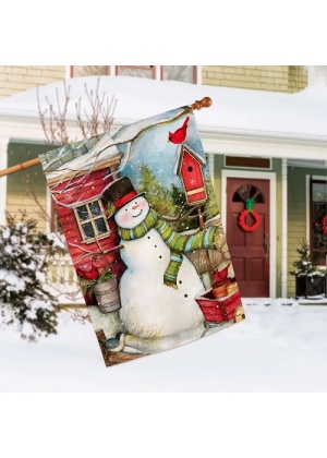 Red Barn Snowman House Flag | Christmas Flags | Snowman Flag