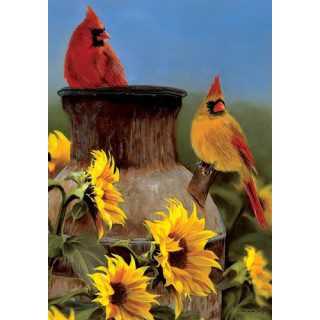 Cardinal Sunflowers Flag | Fall, Bird, Floral, Decorative, Lawn, Flag