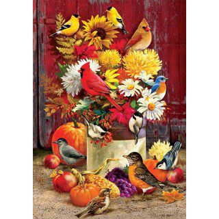Colorful Autumn Songbirds Flag | Fall, Bird, Floral, Decorative, Flag