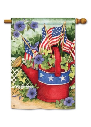 Patriotic Watering Can House Flag | Patriotic Flag | 4th of July Flag