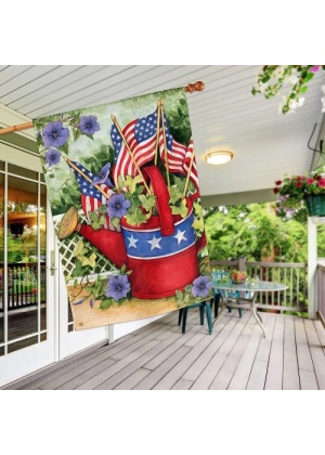 Patriotic Watering Can House Flag Image
