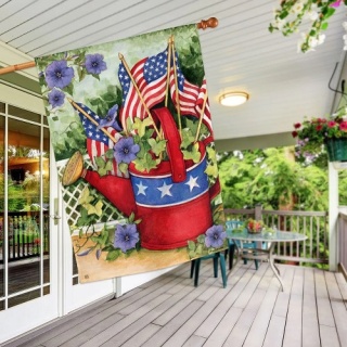 Patriotic Watering Can House Flag Image