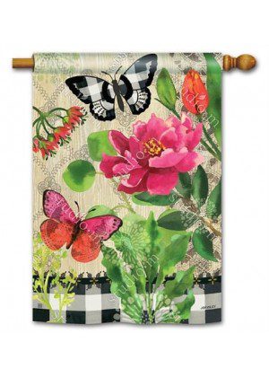 Butterflies in Check House Flag | Floral, Outdoor, House, Flags