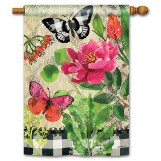 Butterflies in Check House Flag | Floral, Outdoor, House, Flags