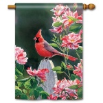 Cardinal with Variegated Roses House Flag | Bird Flags | Yard Flag