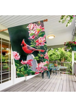Cardinal with Variegated Roses House Flag Image