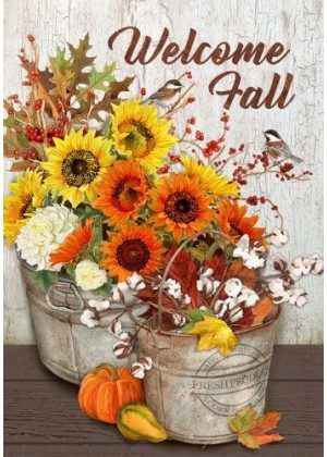 Sunflowers and Cotton Flag | Welcome, Fall, Farmhouse, Flags