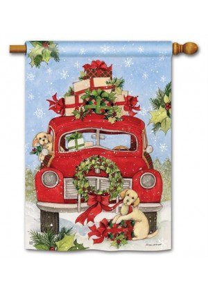 Bringing Home the Puppies House Flag | Christmas, House, Flags