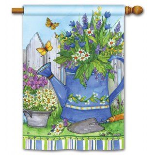 Painted Watering Can House Flag | Floral, Outdoor, House, Flags