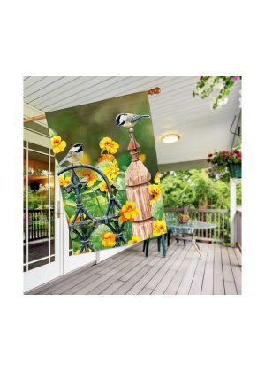 Chickadee Fence Post House Flag | Floral, Bird, Yard, House, Flag