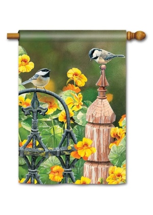 Chickadee Fence Post House Flag | Floral, Bird, Yard, House, Flag