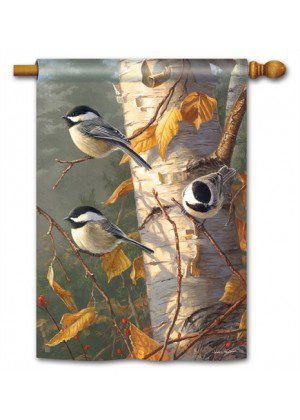 Chickadee Trio House Flag | Fall, Bird, Yard, Outdoor, House, Flags