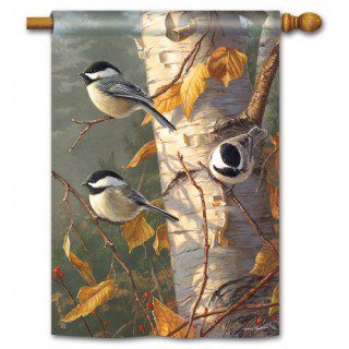 Chickadee Trio House Flag | Fall, Bird, Yard, Outdoor, House, Flags