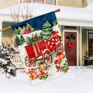 Christmas Farm Wagon House Flag | Christmas Flag | Garden House Flag