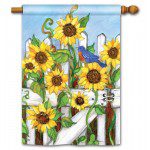 Sunflower Gate House Flag | Floral, Bird, Outdoor, House, Flags