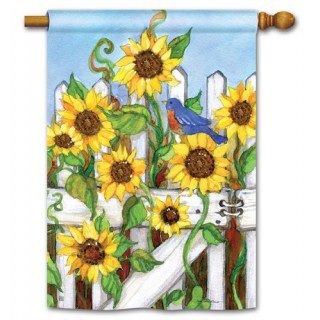Sunflower Gate House Flag | Floral, Bird, Outdoor, House, Flags