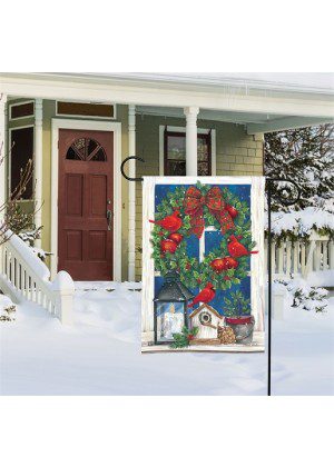 Wreath in the Window Garden Flag | Winter, Bird, Garden, Flags