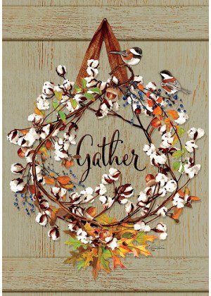 Cotton Wreath Flag | Thanksgiving, Fall, Floral, Decorative, Flags