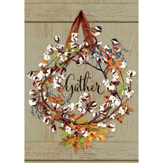 Cotton Wreath Flag | Thanksgiving, Fall, Floral, Decorative, Flags