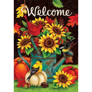 Sunflowers & Birds Flag | Welcome, Fall, Floral, Bird, Lawn, Flags