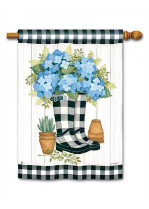 Black & White Wellies House Flag | Spring, Floral, House, Flags
