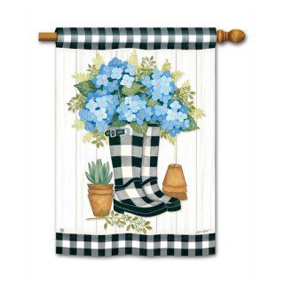 Black & White Wellies House Flag | Spring, Floral, House, Flags