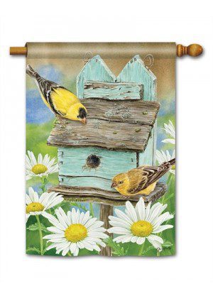 Finches & Flowers House Flag | Bird, Spring, Outdoor, House, Flag