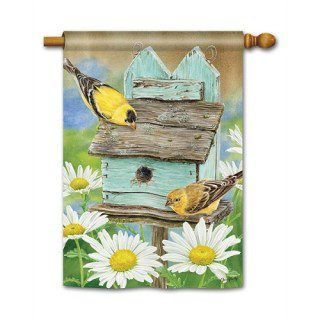 Finches & Flowers House Flag | Bird, Spring, Outdoor, House, Flag