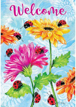Ladybugs & Flowers Flag | Spring, Welcome, Decorative, Flags