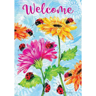 Ladybugs & Flowers Flag | Spring, Welcome, Decorative, Flags