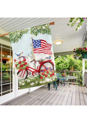 Patriotic Bike House Flag | Patriotic, 4th of July, Floral, House, Flag