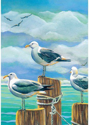 Seagull Pilings Flag | Summer, Bird, Beach, Decorative, Lawn, Flag