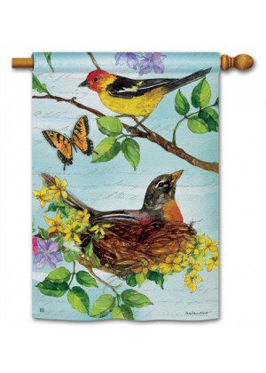 Flora & Fauna House Flag | Floral, Bird, Outdoor, House, Flags