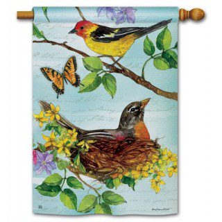 Flora & Fauna House Flag | Floral, Bird, Outdoor, House, Flags