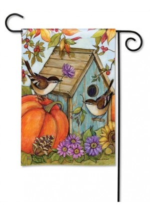 Autumn Birdhouse Garden Flag | Fall, Floral, Bird, Garden, Flags