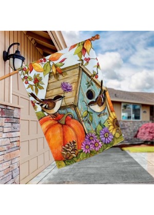 Autumn Birdhouse House Flag Image