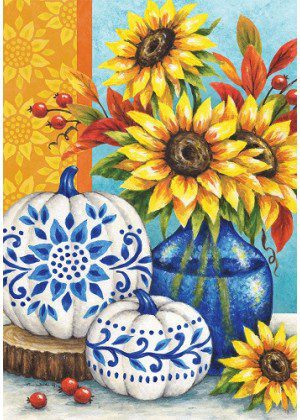 Blue & White Pumpkins Flag | Fall, Floral, Decorative, Lawn, Flags
