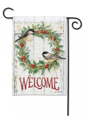 Chickadee Wreath Garden Flag | Winter, Welcome, Garden, Flags